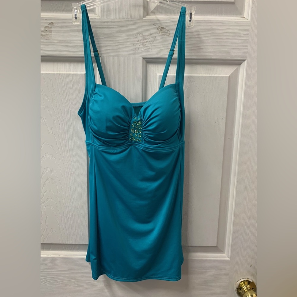 14, 16 Jantzen turquoise swimdress tunic rhinestone glitz and glam